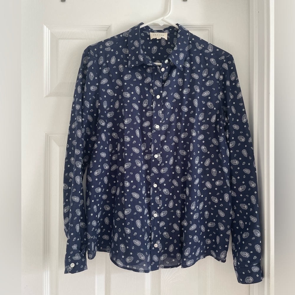 Sezane Pierro Shirt - Size 36 / US 2 - Cute Navy Button Up